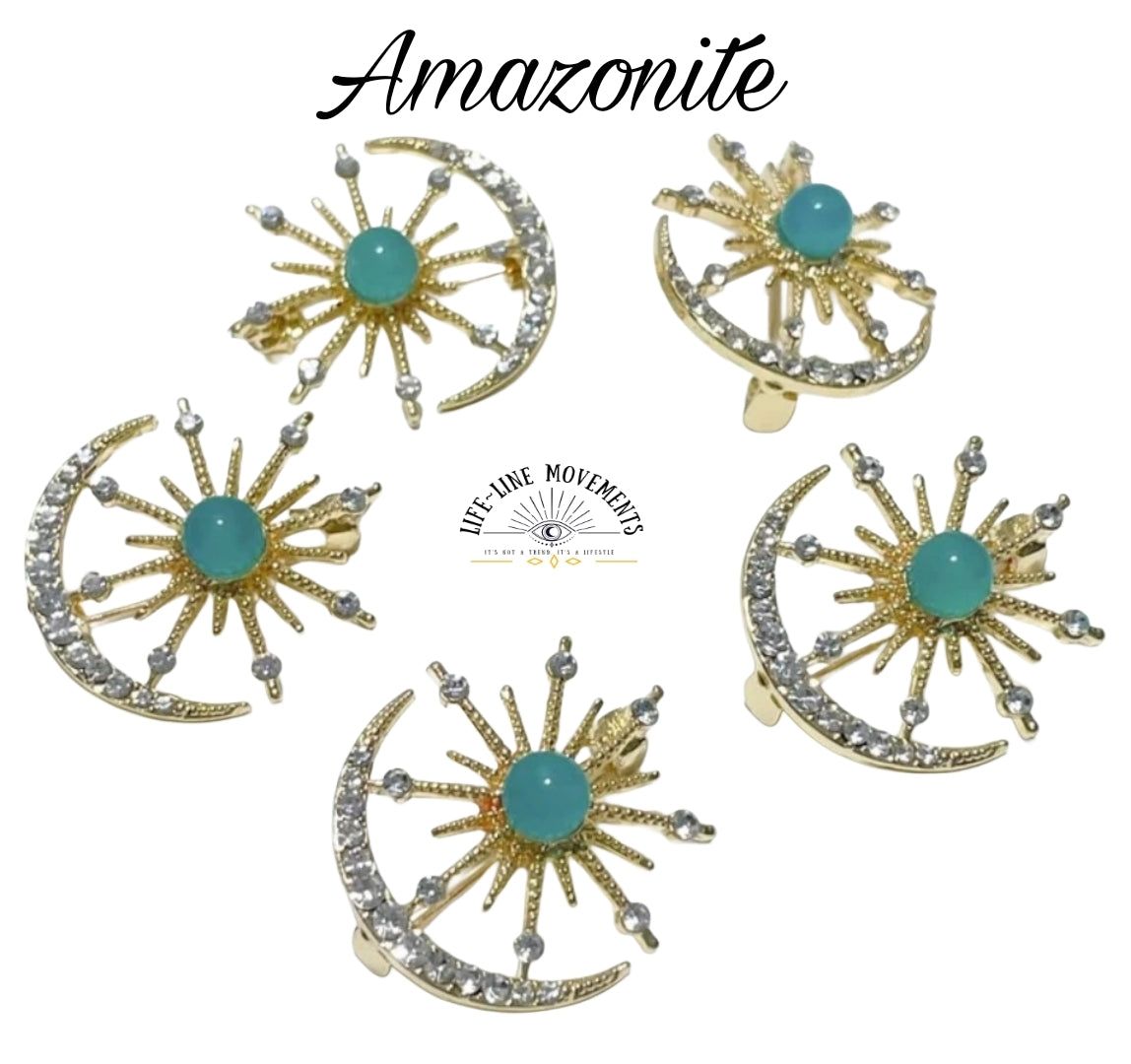 Moon Star Brooch-Amazonite (Virgo Zodiac)